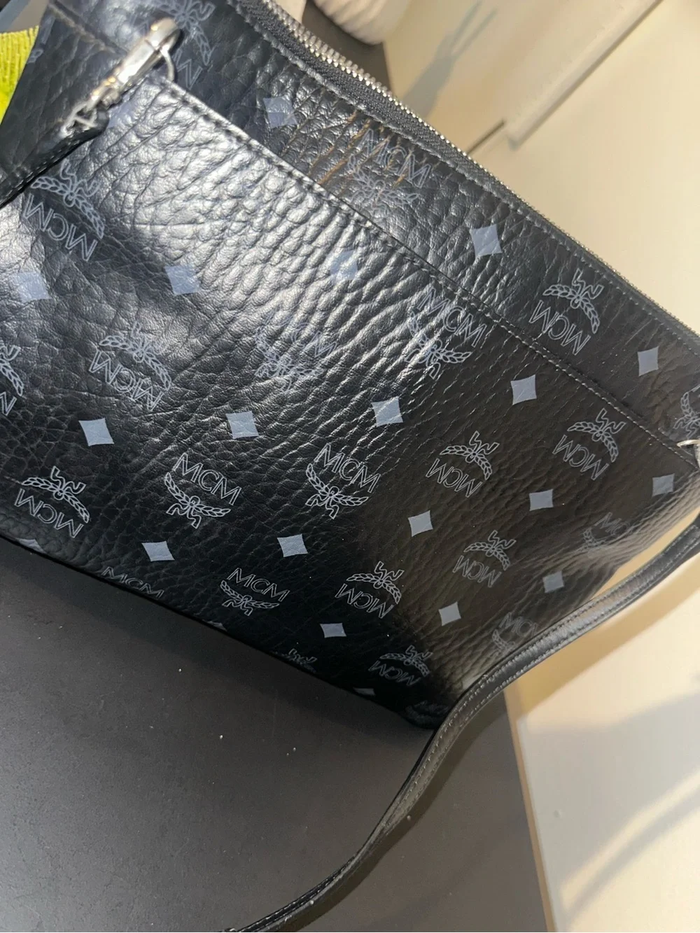 MCM Black Logo-Print Leather Messenger Bag